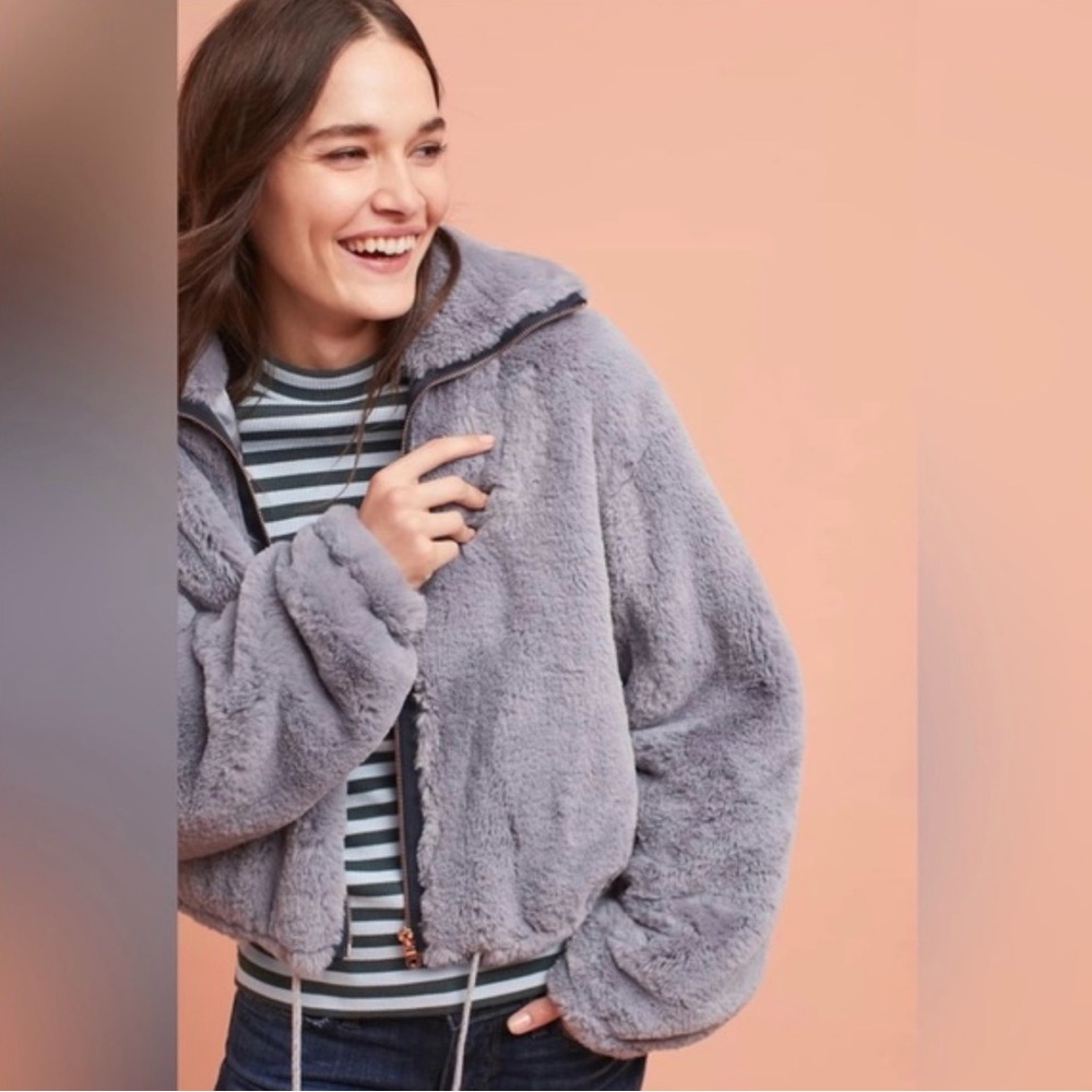 Anthropologie Elevenses Bristol faux fur jacket size S